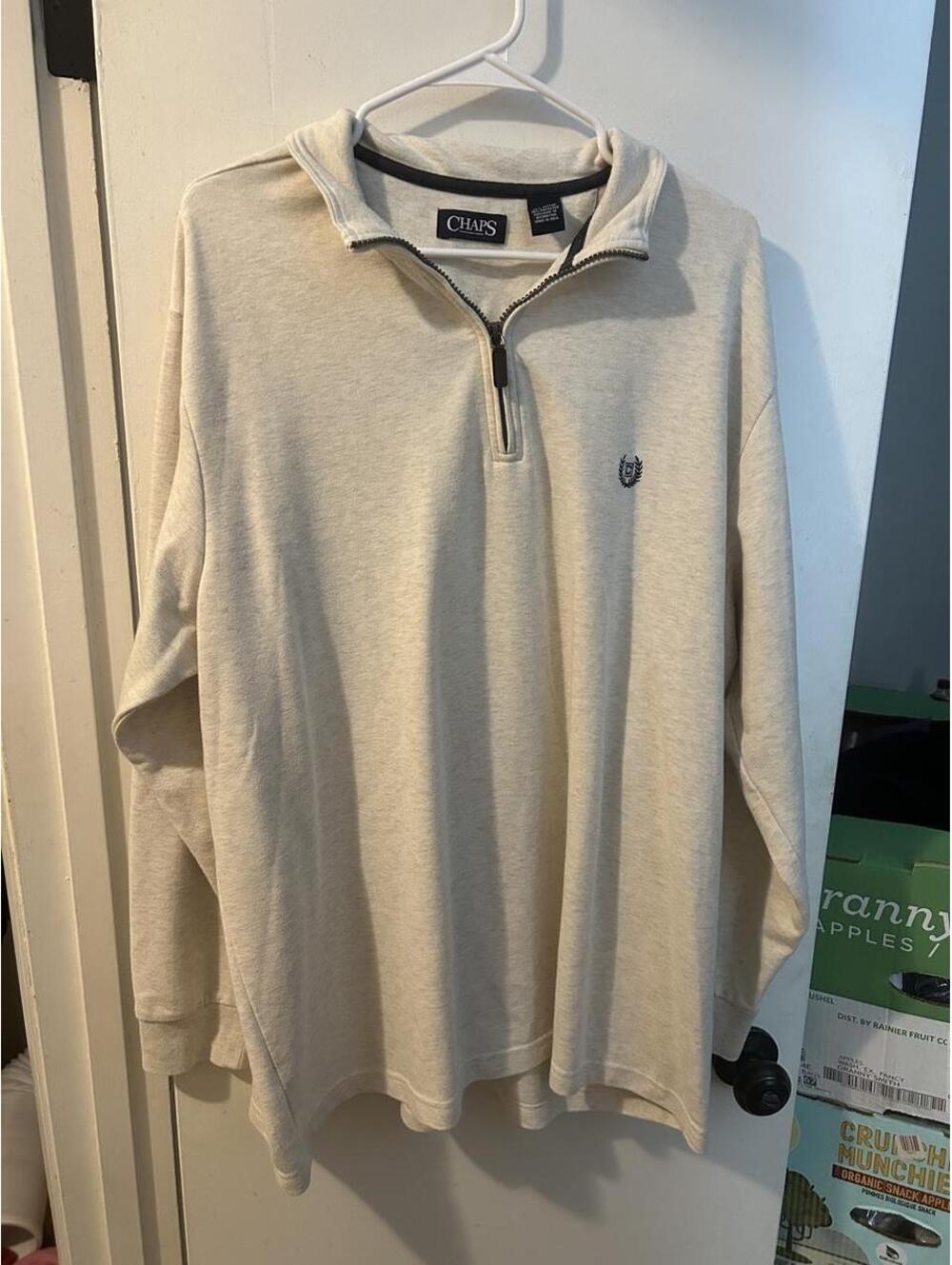 Chaps cream quarter zip sweatshirt with classic logo size 2XB